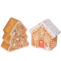 Floristik24 Christmas tin, cookie tin, Christmas tree and house, gingerbread look, 14cm, 2 pieces