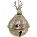 Floristik24 Metal bells with reindeer decoration, Advent decoration, Christmas bell with stars, gold bells antique look Ø9cm H14cm 2 pieces