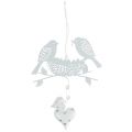 Floristik24 Metal hanger bird&#39;s nest with hearts white 18cm 3pcs