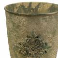 Floristik24 Decorative metal cup with ornament moss green, beige Ø16cm H31cm