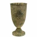 Floristik24 Decorative metal cup with ornament moss green, beige Ø16cm H31cm