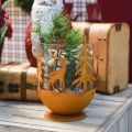 Floristik24 Metal bowl with deer, forest decoration for Advent, decorative vessel stainless steel Ø25cm H29cm