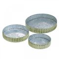 Floristik24 Metal plates for decorating, table decoration, candle tray round silver, green shabby chic Ø14/16.5/19.5 cm H3.5 cm set of 3