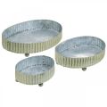 Floristik24 Tray for decorating, candle tray oval, metal decoration silver, green shabby chic L25/22/18cm H6cm set of 3