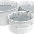 Floristik24 Bowl for planting, metal vessel with lace pattern, decorative pot oval white, silver shabby chic L41.5/35/29.5 cm H19/16/14.5 cm set of 3