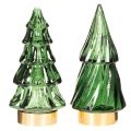 Glass Christmas tree with LED lights, table decoration, Christmas, 13cm, 2 pieces | Floristik24.ie