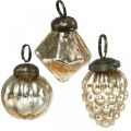 Floristik24 Mini tree balls, diamond / ball / cone, tree hangings mix antique look Ø3–3.5cm H4.5–5.5cm 9pcs