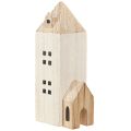 Mini Christmas Village Wooden Decoration White Natural H13/7cm 6 pcs | Floristik24.ie