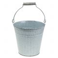 Floristik24 Zinc bucket with braided pattern gray, white washed Ø18cm H17.5cm