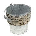 Floristik24 Zinc bucket with wickerwork Ø18cm H17cm