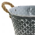 Floristik24 Zinc bowl rhombus with rope handles gray white washed Ø22cm H12cm