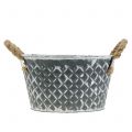 Floristik24 Zinc bowl rhombus with rope handles gray white washed Ø22cm H12cm