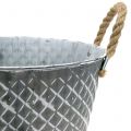Floristik24 Zinc bowl diamond with rope handles gray Ø28cm H16cm