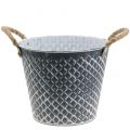 Floristik24 Zinc pot rhombus with rope handles gray white washed Ø25cm H21cm