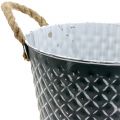 Floristik24 Zinc pot rhombus with rope handles gray white washed Ø25cm H21cm