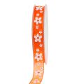 Floristik24 Orange organza ribbon with floral motif 15mm 20m