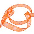 Floristik24 Orange organza ribbon with floral motif 15mm 20m
