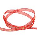 Floristik24 Organza ribbon red with stars 10mm 20m