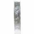 Floristik24 Organza ribbon with snowflake gray 15mm 20m