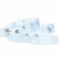 Floristik24 Organza ribbon with snowflake light blue 15mm 20m