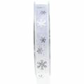 Floristik24 Organza ribbon with snowflake white 15mm 20m