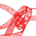 Floristik24 Organza ribbon with star pattern red 10mm 20m
