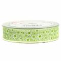 Organza ribbon green with flowers 20mm 20m