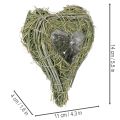 Decorative heart made of natural grass with foil insert, 14cm, 2 pieces | Floristik24.ie