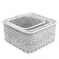 Floristik24 Metal bowls lace pattern, square decorative vessel, shabby chic, white 27/23/19cm H13.5cm set of 3