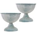 Cup Bowl Small Metal Blue White Antique Ø12cm H10.5cm 2pcs | Floristik24.ie