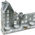 Light-up houses, window decorations, silver light houses, antique-look metal lantern, L67.5cm H20cm | Floristik24.ie