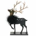 Floristik24 Decoration for the Christmas table reindeer with feather boa and glitter black, golden 22.5 × 13cm 2pcs