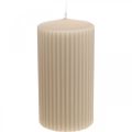 Floristik24 Pillar candles beige grooved candle 70/130mm 4pcs