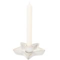 Ceramic star candle holder, white, for taper candles, 12cm, 2 pieces | Floristik24.ie