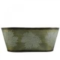 Floristik24 Planter bowl for autumn, metal decoration with leaf decoration green L38cm H15cm