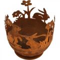 Floristik24 Metal bowl with rabbits, Easter decorations, planter for planting patina Ø18cm H19.5cm