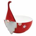 Floristik24 Decorative bowl gnome red, white metal Ø14cm H16cm Santa Claus bowl