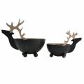 Floristik24 Bowl with Reindeer Head Black, Golden Metal Ø11/14cm Set of 2