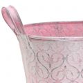 Floristik24 Zinc tub planter with pink decor 22.5 cm x 11.5 cm H10.5 cm