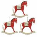 Floristik24 Rocking horse for hanging red wood H17cm 3pcs Nostalgic tree decorations