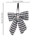 Fabric bow with brooch and hanger, checkered, 24cm, 2 pieces | Floristik24.ie