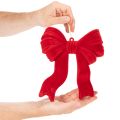 Decorative red bow for hanging, flocked Christmas decoration, 22cm | Floristik24.ie