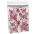 Deco butterflies with clip, feather butterflies pink 4.5–8cm 10pcs