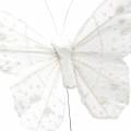 Floristik24 Feather butterfly on wire white with glitter 10cm 12pcs