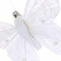 Feather butterfly on clip white 10 cm 12 pcs