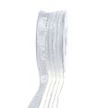 Floristik24 Decorative ribbon with lurex stripes silver 40mm 20m