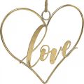 Floristik24 Lettering Love heart deco metal gold to hang up 27cm