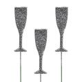 Floristik24 Champagne glass with glitter silver 8cm L28cm 24pcs