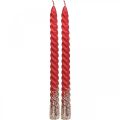 Floristik24 Taper candles twisted candles spiral candles red 24cm 2pcs