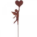 Garden stake rust angel with heart decoration Valentine&#39;s Day 60cm